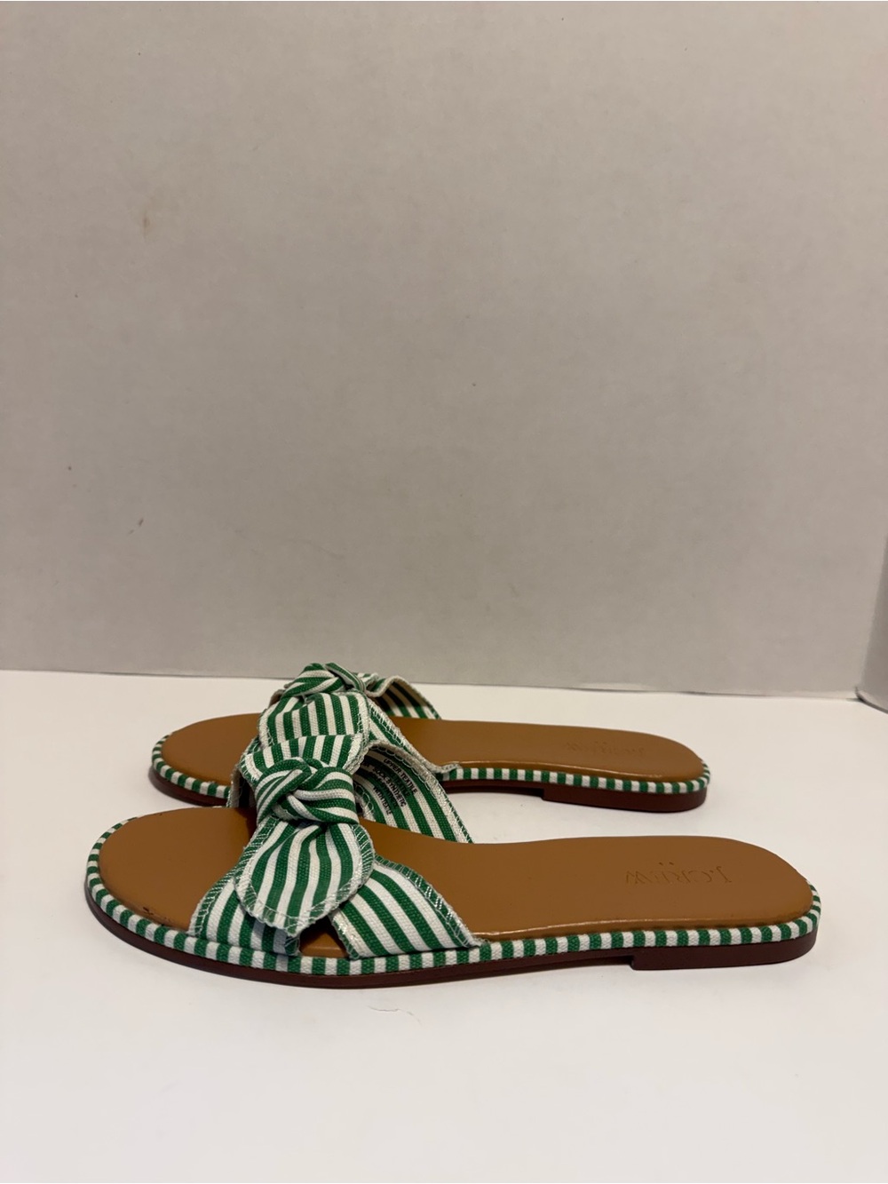 J.Crew green white striped bow slide sandals slip on ladies 7
